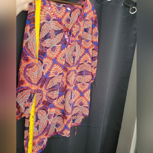 Shear Multi-colored Tunic with Beaded Neckline - Picture 7 of 8